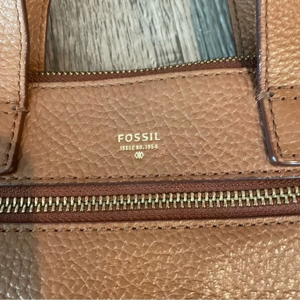 FOSSIL Tan Brown Leather Satchel Top Handle Bag